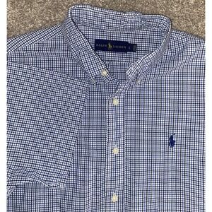 Ralph Lauren Large Blue Plaid Classic Oxford Shirt Mens Short Sleeve Blue Pony
